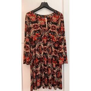 Uncle Frank A Line Dress Multicolor Floral Draped V Neck Long Sleeve MEDIUM